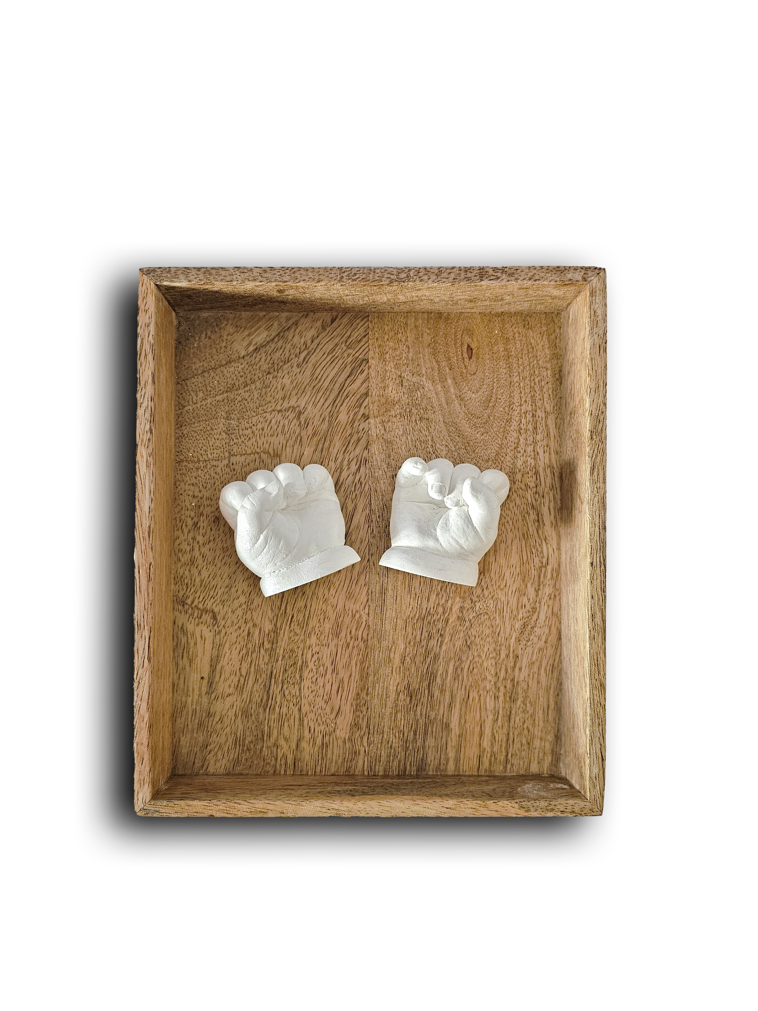 3D schilderij met babyhandjes 3D schilderij van hout met bodycasting babyhandjes