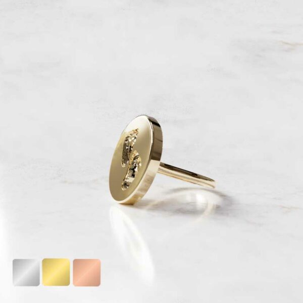 Gepersonaliseerde ovale ring met voetstapjes in het goud