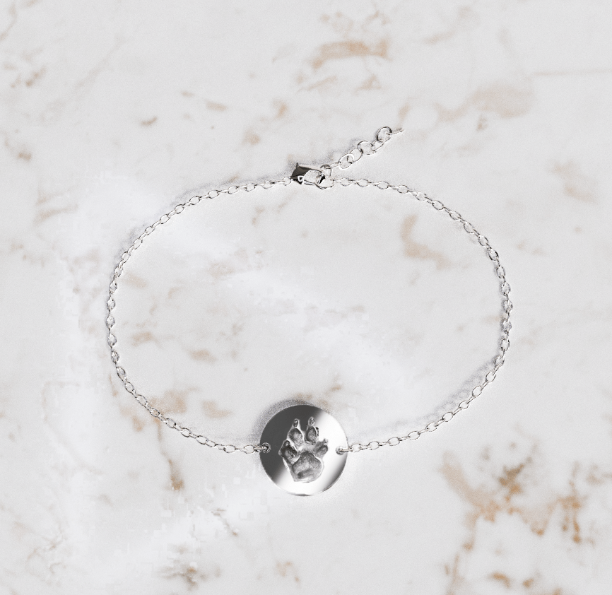 Pootafdruk in armband zilver met ronde bedel