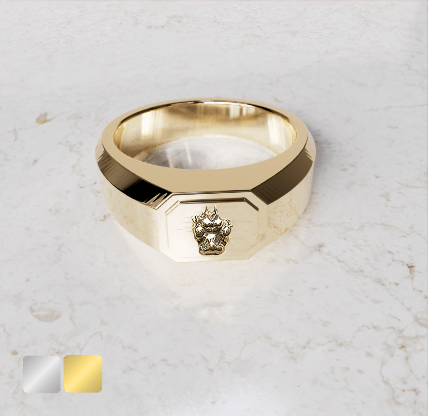 zegelring rechthoekig met pootafdrukje goud