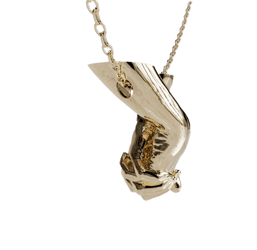 handen die elkaar vasthouden gouden hanger