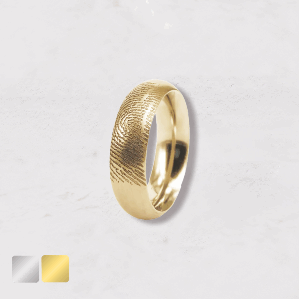 Vingerafdruk op ring met bolling. Vingerafdruk sieraad