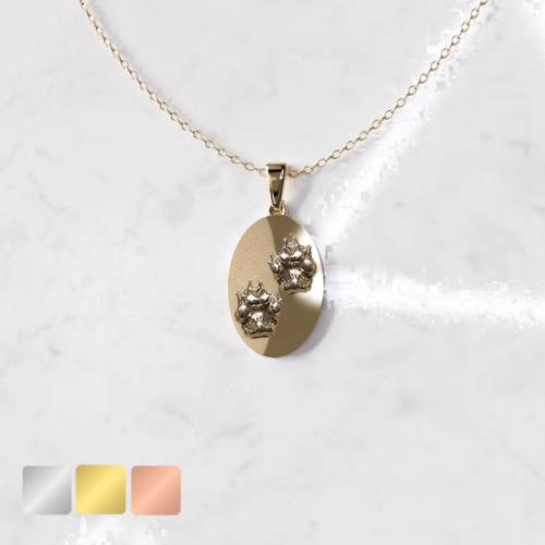 Ketting ovale hanger met pootafdrukken goudopties