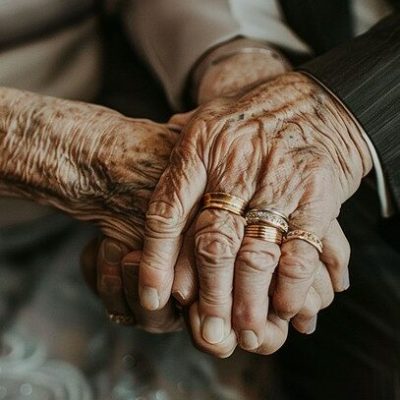ouder koppel die handen vasthouden met familiesieraden